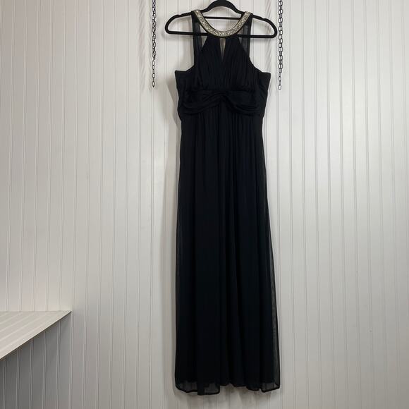 Fiesta Fashion Black Embellished Pleated Halter Neck Maxi Dress Size L - Picture 1 of 7